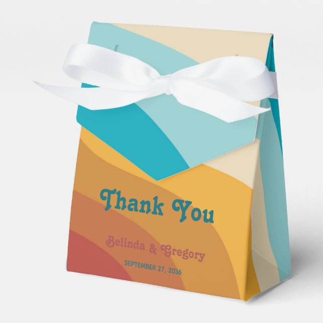 Modern Retro 70's Colourful Rainbow Waves Wedding Favor Box (Front Side)