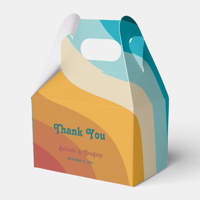 Modern Retro 70's Colourful Rainbow Waves Wedding  Favor Box (Front Side)