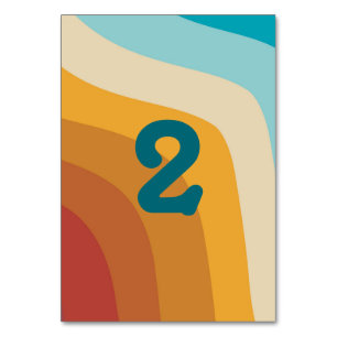 Modern Retro 70's Colourful Rainbow Waves Wedding  Table Number