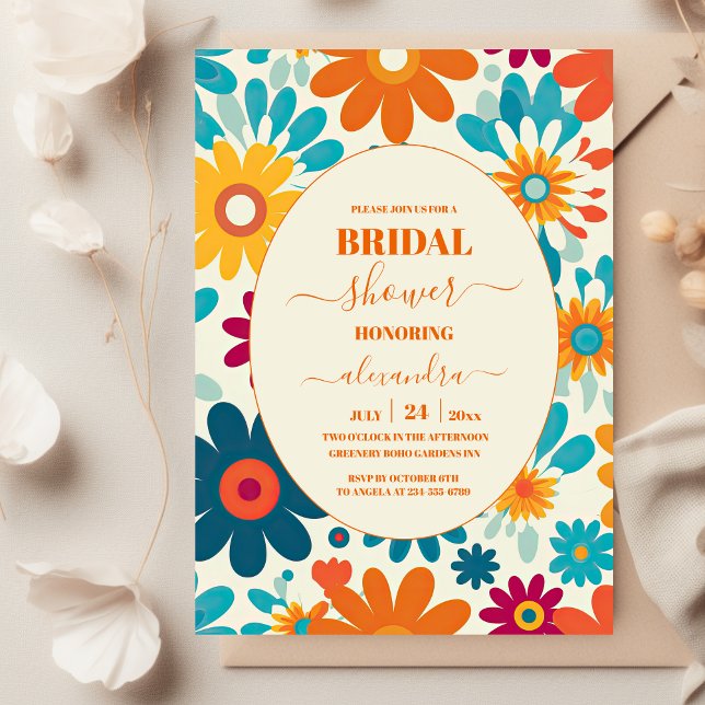 Modern Retro 70's Daisy Bridal Shower Invitation (Creator Uploaded)