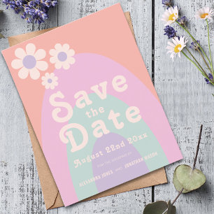Modern Retro 70s Pastel Wedding Invitation Postcard