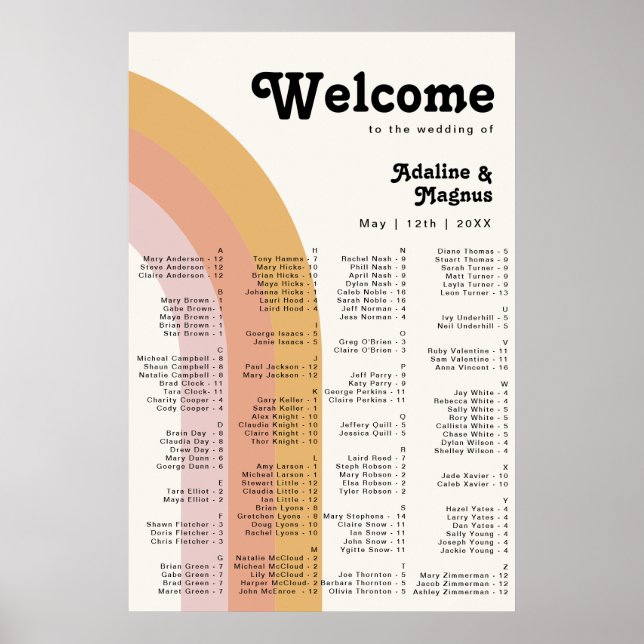 Modern Retro 70's Rainbow | Alphabetical Seating Poster (Front)