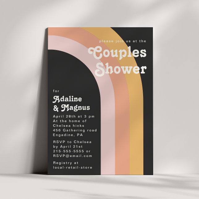 Modern Retro 70's Rainbow Dark Couples Shower Invitation (Creator Uploaded)