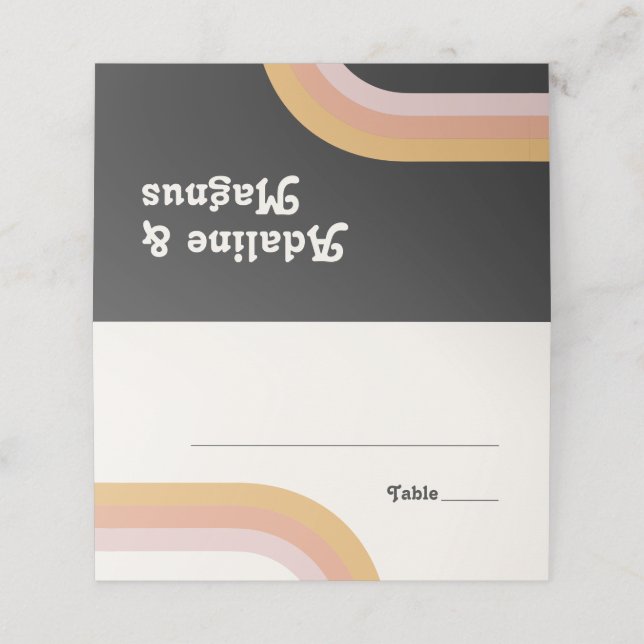 Modern Retro 70's Rainbow | Dark Folded Place Card (Outside Unfolded)