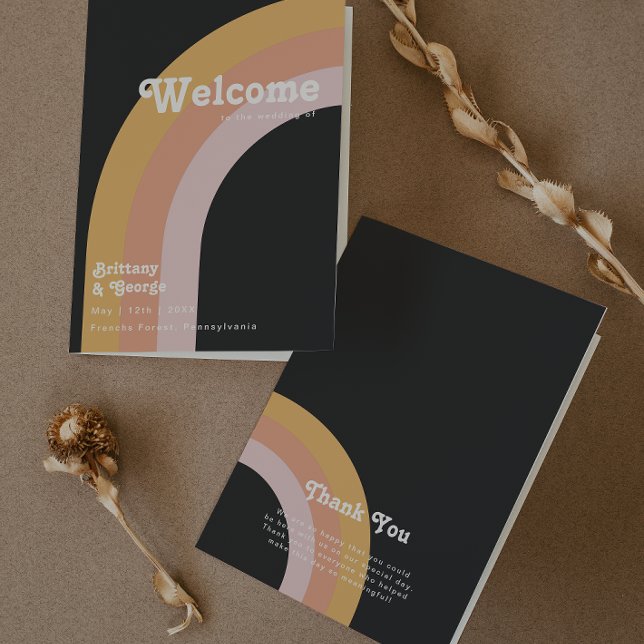 Modern Retro 70's Rainbow | Dark Folded Wedding Program (Creator Uploaded)