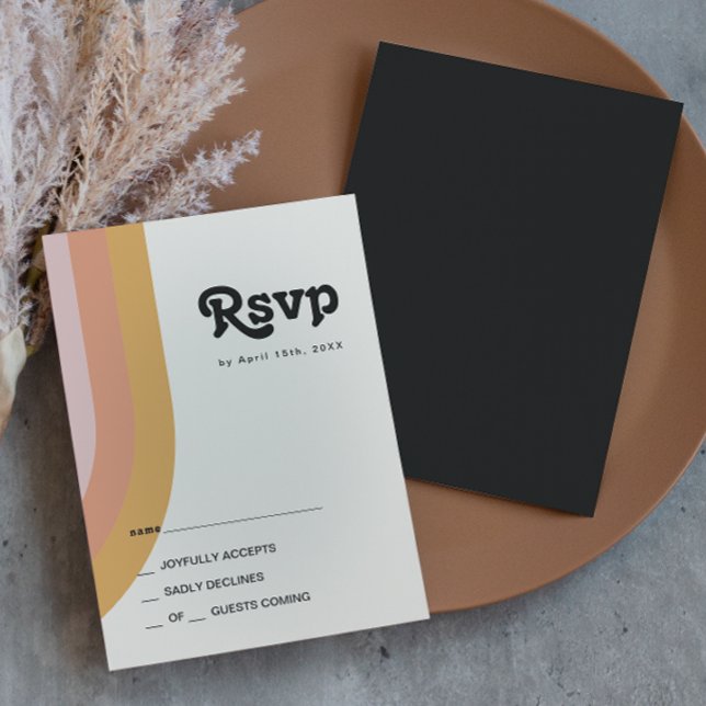 Modern Retro 70's Rainbow Dark RSVP Card (Creator Uploaded)