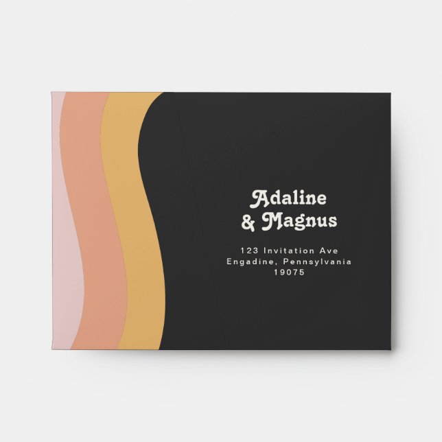 Modern Retro 70's Rainbow Dark Self Addressed RSVP Envelope (Front)