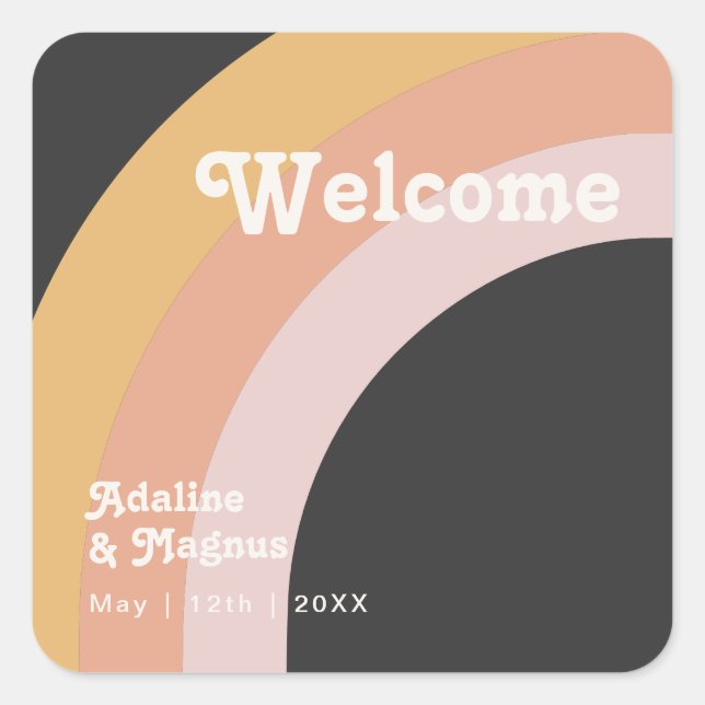 Modern Retro 70's Rainbow | Dark Wedding Welcome S Square Sticker (Front)