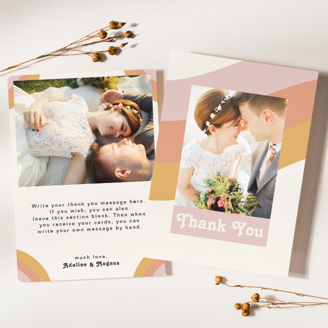 Modern Retro 70's Rainbow Flat Photo Thank You Card (Creator Uploaded)