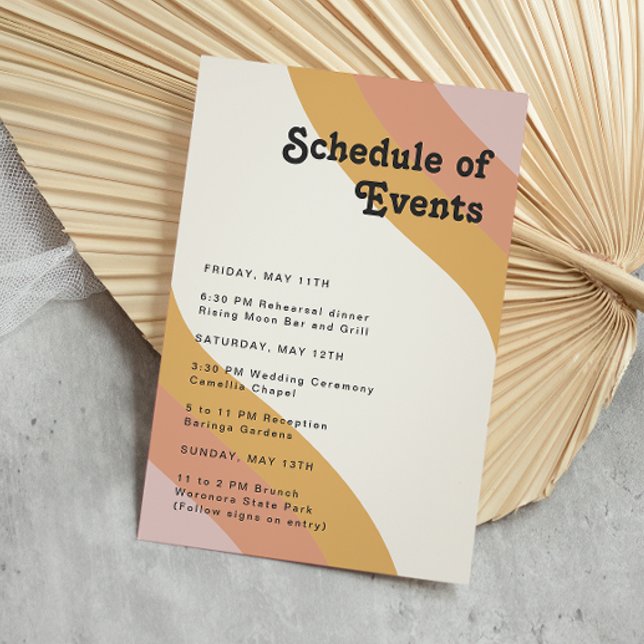 Modern Retro 70's Rainbow Schedule of Events  Enclosure Card (Creator Uploaded)