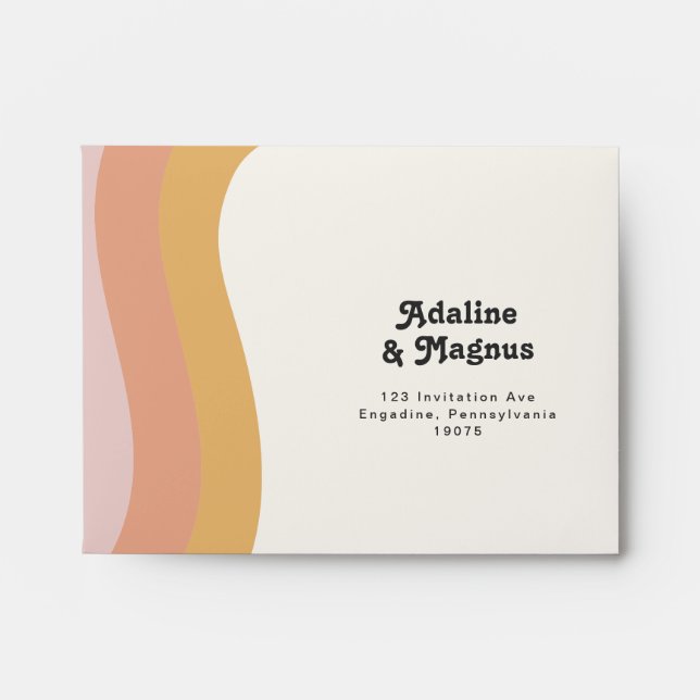 Modern Retro 70's Rainbow Self Addressed RSVP Envelope (Front)