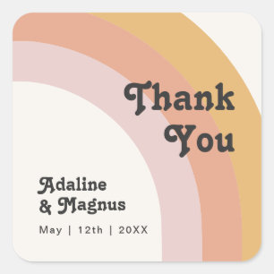 Modern Retro 70's Rainbow Thank You Wedding Favour Square Sticker