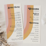 Modern Retro 70's Rainbow Wedding Program<br><div class="desc">This modern retro 70's rainbow wedding program is perfect for your simple vintage orange, rose gold, and blush pink wedding. Designed with elements of a classic, colourful boho arch and groovy minimalist stripes. The design has a unique abstract tropical beach feel, great for any spring, summer, or fall wedding. The...</div>