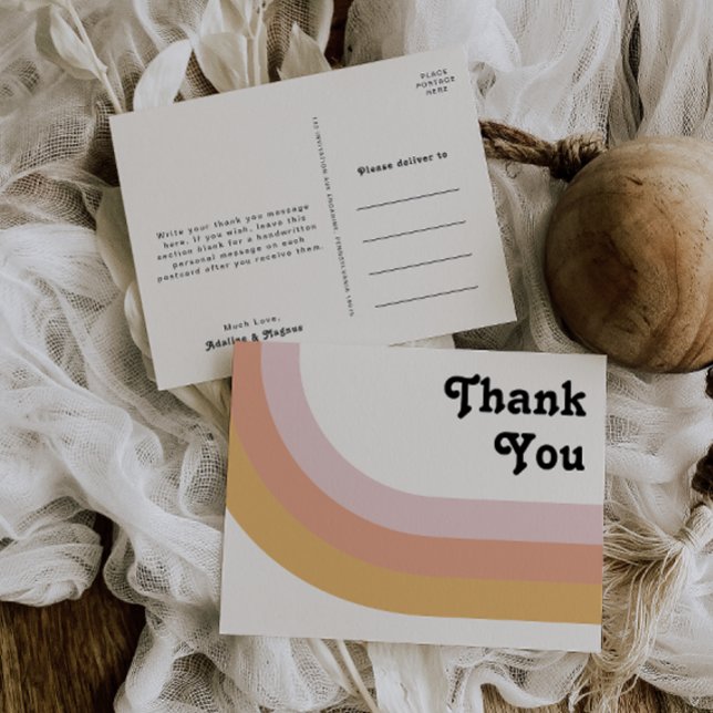 Modern Retro 70's Rainbow Wedding Thank You Postcard (Creator Uploaded)