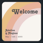 Modern Retro 70's Rainbow | Wedding Welcome Square Sticker<br><div class="desc">This modern retro 70's rainbow | wedding welcome square sticker is perfect for your simple vintage orange, rose gold, and blush pink wedding. Designed with elements of a classic, colourful boho arch and groovy minimalist stripes. The design has a unique abstract tropical beach feel, great for any spring, summer, or...</div>