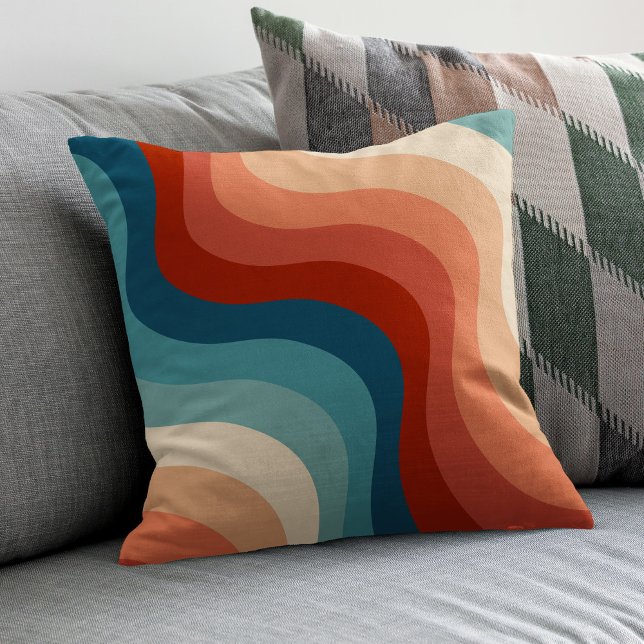 Modern Retro 70s Style Stripes Throw Pillow (Creator Uploaded)
