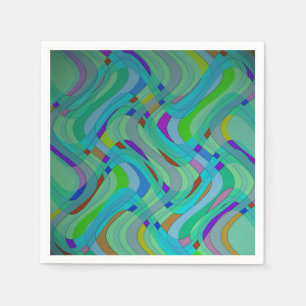 Modern Retro Abstract Design in Greens and Blues Napkin