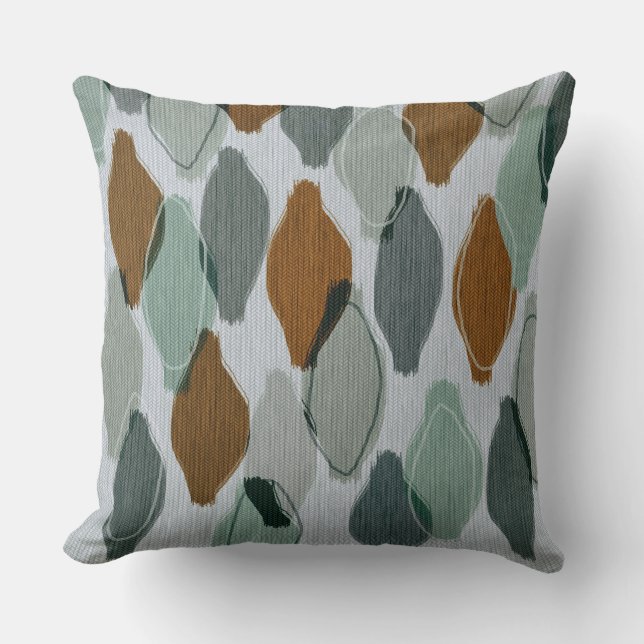 Modern Retro Abstract Sage Green Grey Brown Throw Pillow (Front)