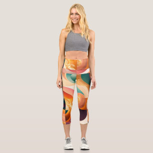 Modern Retro Abstract Squares Collection Capri Leggings