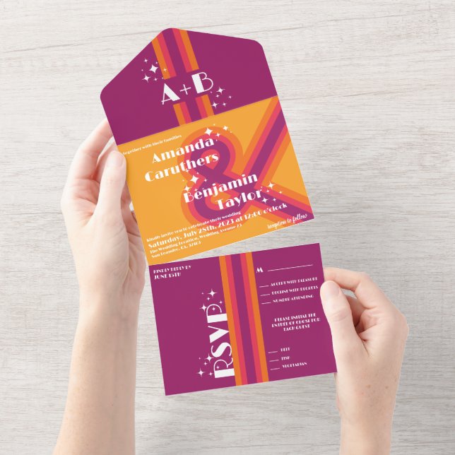 Modern, Retro All in One Wedding Invitation (Tearaway)