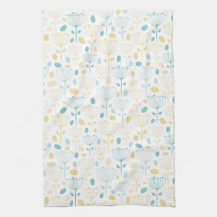 Modern Retro Aqua and Yellow Floral Kitchen Towel