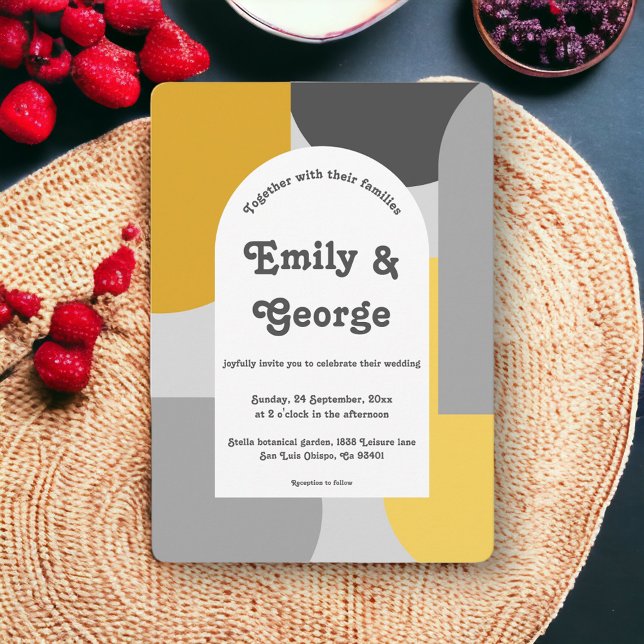 Modern Retro Artistic Groovy Abstract Art Wedding Invitation (Creator Uploaded)