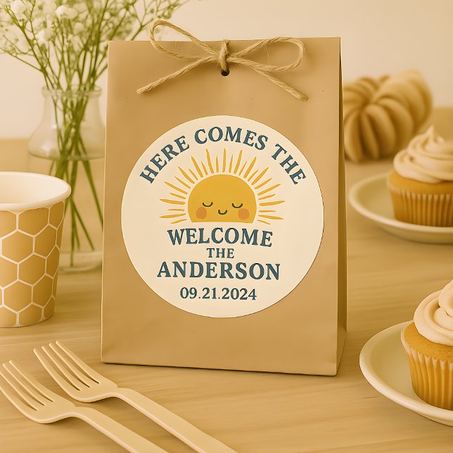 Modern Retro Baby Shower Customizable Sticker  (Creator Uploaded)