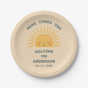 Modern Retro Baby Shower Customizable Sticker Paper Plate