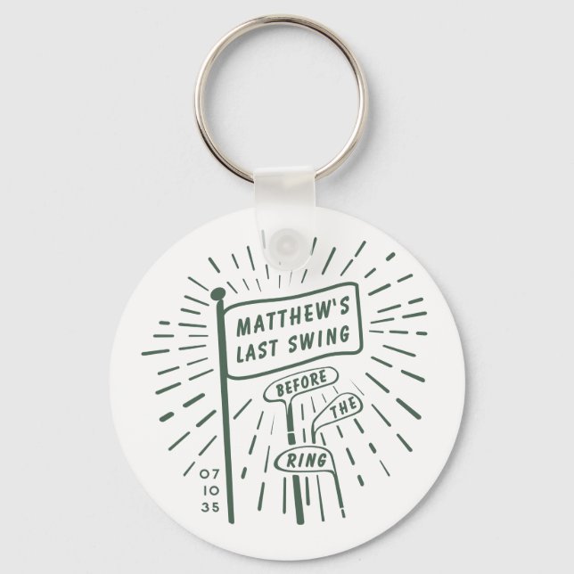 Modern Retro Bachelor Party Last Swing Golf Green Keychain (Front)
