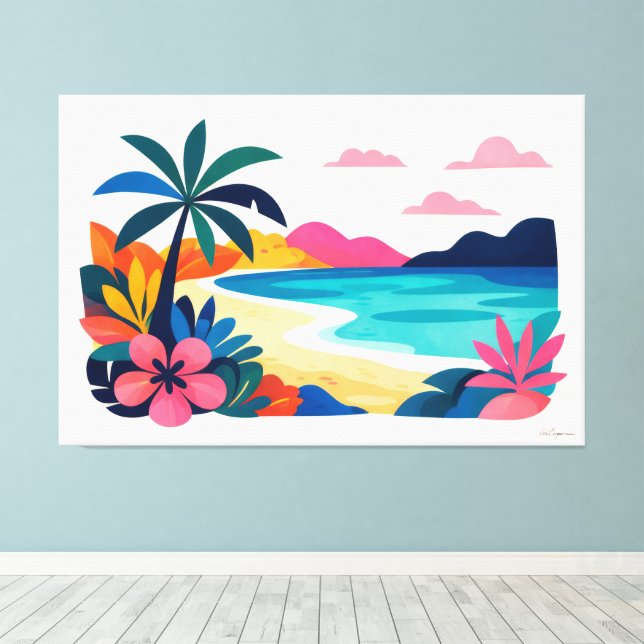 Modern retro beach scene 02 canvas print (Insitu(Wood Floor))