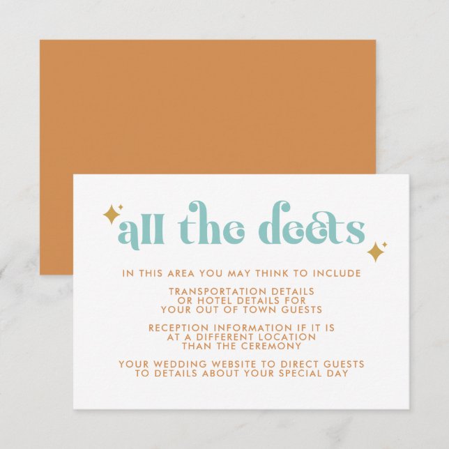 Modern Retro Beachy Wedding Details Enclosure Card (Front/Back)