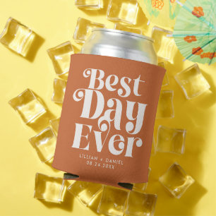 Modern Retro Best Day Ever Wedding Can Cooler