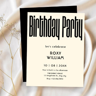 Modern Retro black and white birthday Invitation