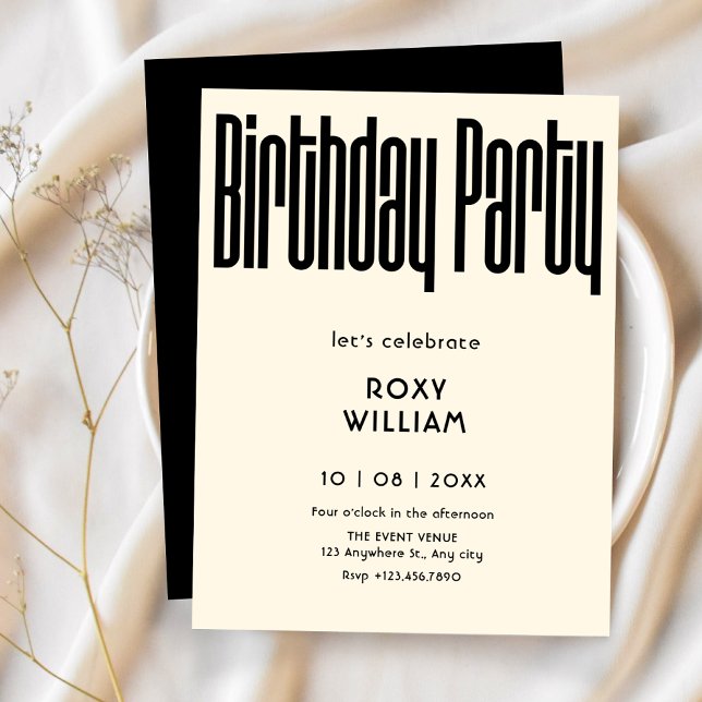 Modern Retro black and white birthday Invitation (Creator Uploaded)
