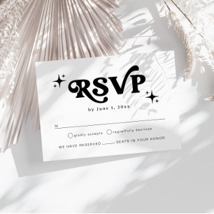 Modern Retro Black And White Boho Wedding RSVP Enclosure Card