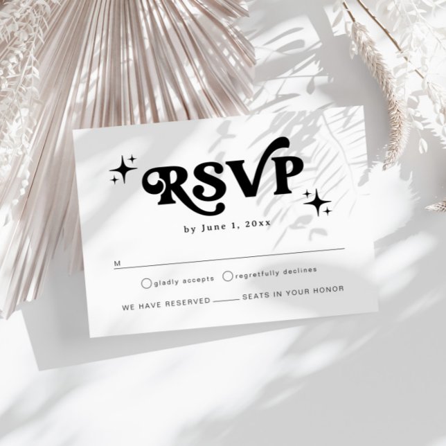 Modern Retro Black And White Boho Wedding RSVP Enclosure Card (Creator Uploaded)