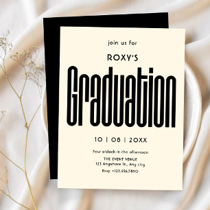 Modern Retro black and white graduation Invitation