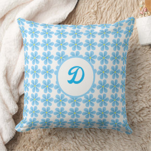modern retro blue floral personalized throw pillow