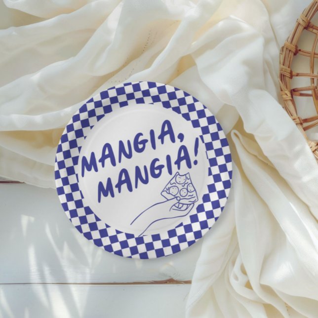 Modern Retro Blue Italian Pizzeria Pizza Party Paper Plate (Creator Uploaded)