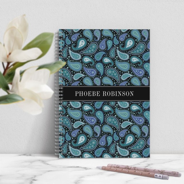 Modern Retro Blue Paisley Pattern Notebook (Modern Retro Blue Paisley Pattern Notebook)