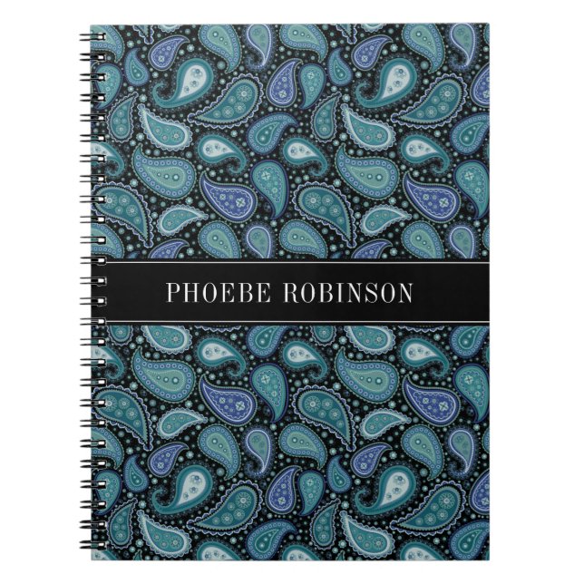 Modern Retro Blue Paisley Pattern Notebook (Front)