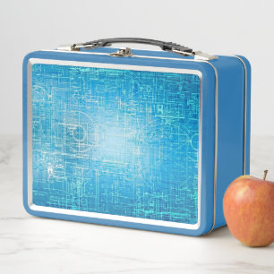 Modern Retro Blueprint Metal Lunch Box