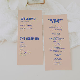 Modern Retro & Bold Blue Beige Wedding Program