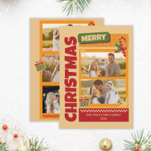 Modern Retro Bold  Merry Christmas Family Photos 