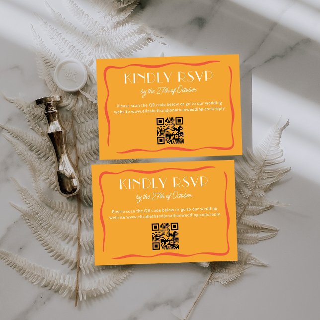 Modern Retro Bold Orange QR Code Wedding RSVP Card (Créateur téléchargé)