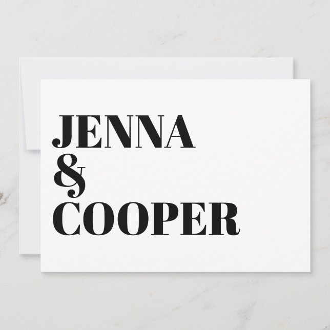 Modern Retro Bold Typography Black & White Wedding Invitation (Front)