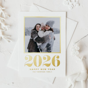 Modern Retro Bold Typography Happy New Year Photo Foil Holiday Card