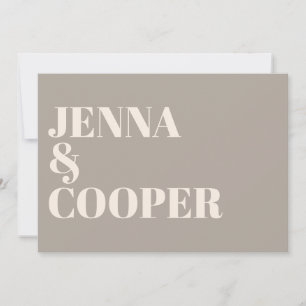 Modern Retro Bold Typography Taupe & Linen Wedding Invitation