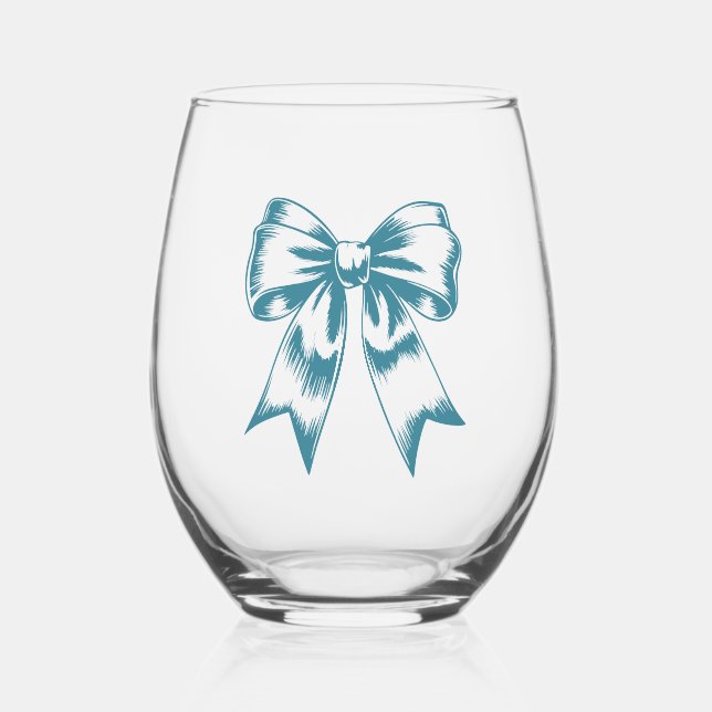 Modern Retro Bow Green Stemless Wine Glass (Front)