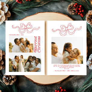 Modern Retro Bow Merry Christmas Photo Holiday Car Card